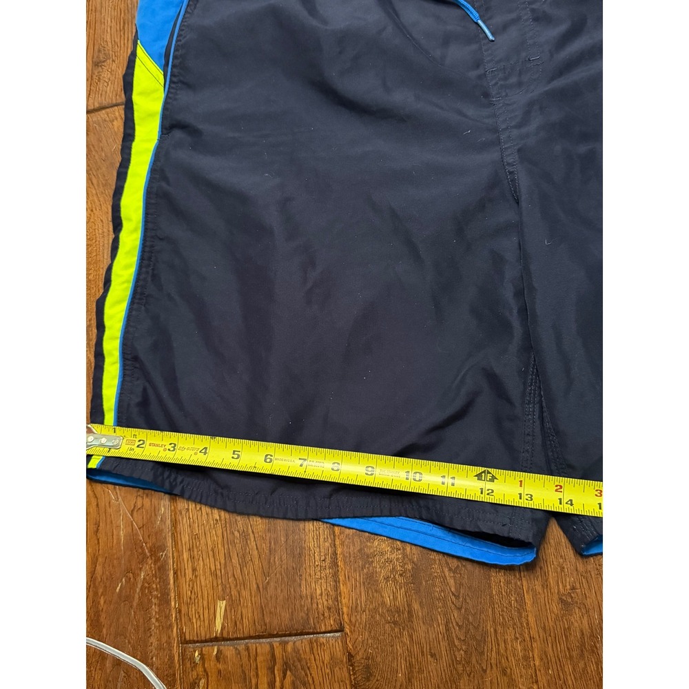 Nike Swim Trunks Mens XXL Navy Blue Neon Yellow Stripe Board Shorts Cargo Pocket - Picture 5 of 9